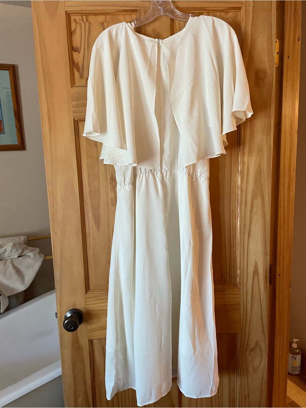 Grace Karin Cream Midi Chiffon Dress with Flutter Sleeves with Call Out - Picture 2 of 6